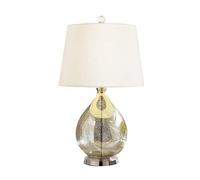 Desk Lamp Mercury Glass Gourd Table Lamp, 22", Classic Silver American E27 Desk Lamp Bedroom Bedside Lamp Power Switch Button Linen Lampshade