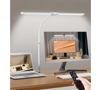 Desk Lamp with Clamp, Double Head Desk Light with Remote Control, 5 Lighting Modes & 10 Brightness Levels Clip-On Desk Lamp with Power Adapter, Eye-Caring Table Lamp, LED Monitor Light, White