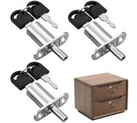Desk Lock with 2 Keys Zinc Alloy 32mm Cylinder Length Push Plunger Lock for Drawer Desk Wardrobe Cabinet, 3Pcs/Set Barrel Plunger Key