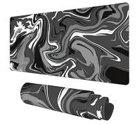 Desk Mat, Abstract Black White Ink Liquid Waves Extended Gaming Mouse Pad Large, 35.4"x15.7" Big Mouse Pad with Non-Slip Base and Stitched Edge, Long Computer Keyboard Mouse Mat for Home Office Work