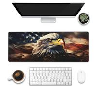 Desk Mat,American Bald Eagle Large Gaming Mouse Pad XL,USA Flag Eagle Desk Pad,Extended Big Computer Keyboard Mousepad with Non-Slip Base and Stitched Edge 31.5"x11.8"