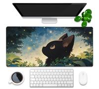 Desk Mat Anime Cute Black Cat Large Extended Gaming Mouse Pad 90x40cm Non-Slip Base Stitched Edge Long Computer Keyboard Mouse Pad for Home Office Work