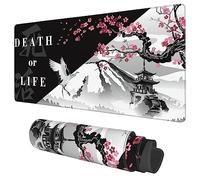 Desk Mat, Black and White Cherry Blossom Extended Gaming Mouse Pad Large, 35.4"x15.7" Big Mouse Pad with Non-Slip Base and Stitched Edge, Long Computer Keyboard Mouse Mat for Home Office Work