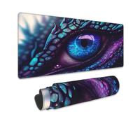 Desk Mat, Blue and Purple Fantasy Dragon Eye Extended Gaming Mouse Pad Large, 31.5"x11.8" Big Mouse Pad with Non-Slip Base and Stitched Edge, Long Computer Keyboard Mouse Mat for Home Office Work
