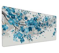 Desk Mat Blue Gaming Mouse Pad Flower, Non-Slip Large Mouse Mat 31.5x15.7x0.12 Inch, Extended Waterproof Desk Pad with Stitched Edges, Computer Office Accessories for Gaming,Office,Home, Model 17