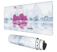 Desk Mat, Cherry Blossom Tree Oil Ink Painting Extended Gaming Mouse Pad Large, 35.4"x15.7" Big Mouse Pad with Non-Slip Base and Stitched Edge, Long Computer Keyboard Mouse Mat for Home Office Work