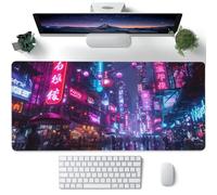 Desk Mat,Cyberpunk Neon City Large Gaming Mouse Pad for Desk XXL,Futuristic Night Street Desk Pad,Extended Big Computer Keyboard Mouse Pad with Non-Slip Base and Stitched Edge 35.4"x15.7"