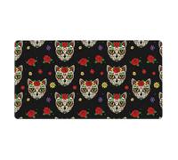 Desk Mat Extended Gaming Mouse Pads Compatible with Day of The Dead Kitten Cat Sugar Skull for Desk Keyboard Protector, Rubber Base Mousepad for Work, Office, Home, 16x29.5 in