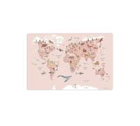 Desk Mat for Children - "World Map Animals Pink German" - 60 x 40 cm - Made in Germany
