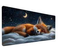 Desk Mat Fox Gaming Mouse Pad Night, Non-Slip Large Mouse Mat 35.4x15.7x0.12 Inch, Extended Waterproof Desk Pad with Stitched Edges, Computer Office Accessories for Gaming,Office,Home, Model 854