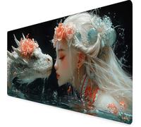 Desk Mat Large 1000x500mm, White Gaming Mouse Pad Dragon Desk Mat with 3MM Stitched Edges, Non-Slip Rubber Base Mousepad Office Decor for PC, Laptop, Gaming, Office and Home, Gifts for Women -yym098U