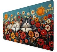 Desk Mat Large 1000x500x3 mm, Cat Gaming Mouse Pad Flowers Desk Mat with 3MM Stitched Edges, Non-Slip Rubber Base Mousepad Office Decor for PC, Laptop, Gaming, Office and Home, Gifts -yym250963