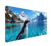 Desk Mat Large 100x50cm, Penguin Gaming Mouse Pad Blue Desk Mat with 3MM Stitched Edges, Non-Slip Rubber Base Mousepad Desk Decor for PC, Laptop, Gaming, Office and Home, Gifts for Women -lsy26039Y