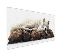Desk Mat Large 100x50cm, White Gaming Mouse Pad Wolf Desk Mat with 3MM Stitched Edges, Non-Slip Rubber Base Mousepad Home Decor for PC, Laptop, Gaming, Office and Home, Gifts for Women -bby25094L