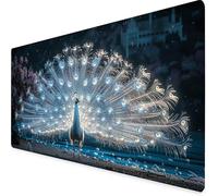 Desk Mat Large 1500x800x3 mm, White Gaming Mouse Pad Peacock Desk Mat with 3MM Stitched Edges, Non-Slip Rubber Base Mousepad Office Decor for PC, Laptop, Gaming, Office and Home, Gifts -yym2509R1
