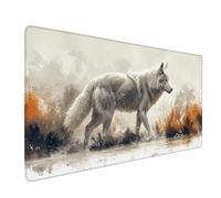 Desk Mat Large 1500x800x3 mm, White Gaming Mouse Pad Wolf Desk Mat with 3MM Stitched Edges, Non-Slip Rubber Base Mousepad Home Decor for PC, Laptop, Gaming, Office and Home, Gifts for Women -bby2509P1