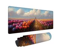 Desk Mat Large 24x12x0.12inch, Flowers Gaming Mouse Pad Windmill Desk Mat with 3MM Stitched Edges, Non-Slip Rubber Base Mousepad Desk Decor for PC, Laptop, Gaming, Office and Home, Gifts -hjw26019N