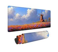 Desk Mat Large 32x12inch, Flowers Gaming Mouse Pad Windmill Desk Mat with 3MM Stitched Edges, Non-Slip Rubber Base Mousepad Desk Decor for PC, Laptop, Gaming, Office and Home, Gifts -hjw2601I5