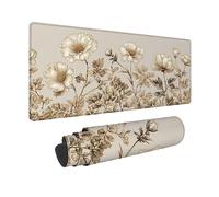 Desk Mat Large 32x12inch, White Gaming Mouse Pad Flowers Desk Mat with 3MM Stitched Edges, Non-Slip Rubber Base Mousepad Desk Decor for PC, Laptop, Gaming, Office and Home, Gifts for Women -hjw2601Y1