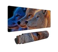 Desk Mat Large 60 x 32in, White Gaming Mouse Pad Wolf Desk Mat with 3MM Stitched Edges, Non-Slip Rubber Base Mousepad Desk Decor for PC, Laptop, Gaming, Office and Home, Gifts for Women -hjw2601BI