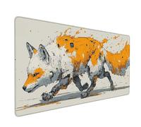 Desk Mat Large 600x300mm, Fox Gaming Mouse Pad White Desk Mat with 3MM Stitched Edges, Non-Slip Rubber Base Mousepad Desk Decor for PC, Laptop, Gaming, Office and Home, Gifts for Women -lsy2603PT