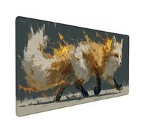 Desk Mat Large 600x300mm, White Gaming Mouse Pad Fox Desk Mat with 3MM Stitched Edges, Non-Slip Rubber Base Mousepad Home Decor for PC, Laptop, Gaming, Office and Home, Gifts for Women -bby2509Z1