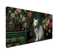 Desk Mat Large 60x30cm, Cat Gaming Mouse Pad Green Desk Mat with 3MM Stitched Edges, Non-Slip Rubber Base Mousepad Desk Decor for PC, Laptop, Gaming, Office and Home, Gifts for Women -lsy2603OI