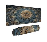 Desk Mat Large 60x32x0.12inch, Blue Gaming Mouse Pad Mandala Desk Mat with 3MM Stitched Edges, Non-Slip Rubber Base Mousepad Desk Decor for PC, Laptop, Gaming, Office and Home, Gifts -hjw26013T