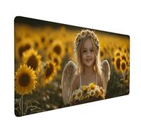 Desk Mat Large 800x300mm, Angel Gaming Mouse Pad Sunflower Desk Mat with 3MM Stitched Edges, Non-Slip Rubber Base Mousepad Desk Decor for PC, Laptop, Gaming, Office and Home, Gifts -lsy26039Y