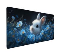 Desk Mat Large 800x300mm, Blue Gaming Mouse Pad Rabbit Desk Mat with 3MM Stitched Edges, Non-Slip Rubber Base Mousepad Home Decor for PC, Laptop, Gaming, Office and Home, Gifts for Women -bby25092U