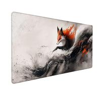 Desk Mat Large 800x300x3mm, Black And White Gaming Mouse Pad Fox Desk Mat with 3MM Stitched Edges, Non-Slip Rubber Base Mousepad Home Decor for PC, Laptop, Gaming, Office and Home, Gifts -bby25092D