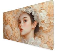 Desk Mat Large 80x30cm, Rose Gaming Mouse Pad Woman Desk Mat with 3MM Stitched Edges, Non-Slip Rubber Base Mousepad Office Decor for PC, Laptop, Gaming, Office and Home, Gifts for Women -yym2509QA
