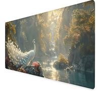 Desk Mat Large 80x30cm, White Gaming Mouse Pad Peacock Desk Mat with 3MM Stitched Edges, Non-Slip Rubber Base Mousepad Office Decor for PC, Laptop, Gaming, Office and Home, Gifts for Women -yym25090Q