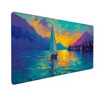 Desk Mat Large 80x40cm, Blue Gaming Mouse Pad Sailboat Desk Mat with 3MM Stitched Edges, Non-Slip Rubber Base Mousepad Home Decor for PC, Laptop, Gaming, Office and Home, Gifts for Women -bby25094P