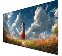 Desk Mat Large 80x40cm, White Gaming Mouse Pad Windmill Desk Mat with 3MM Stitched Edges, Non-Slip Rubber Base Mousepad Office Decor for PC, Laptop, Gaming, Office and Home, Gifts for Women -yym2509RM