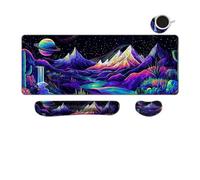 Desk Mat, Large Gaming Mouse Pad with Wrist Rest, 4 in1 XXL Mouse pad+Keyboard Wrist Rest+Mouse Pad Wrist Support+Cup Coaster Set, Ergonomic Desk Pad for Home Office, Neon Landscape
