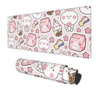 Desk Mat, Pink Kawaii Rabbit Extended Gaming Mouse Pad Large, 31.5"x11.8" Big Mouse Pad with Non-Slip Base and Stitched Edge, Long Computer Keyboard Mouse Mat for Home Office Work