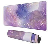 Desk Mat, Purple Rose and Lavender Liquid Marble Extended Gaming Mouse Pad Large, 35.4"x15.7" Big Mouse Pad with Non-Slip Base and Stitched Edge, Long Computer Keyboard Mouse Mat for Home Office Work