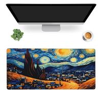Desk Mat,Vincent Van Gogh Starry Night Gaming Mouse Pad,XXL Extended Mouse Pad Mat for Office,Computer,Keyboard with Non-Slip Base Stitched Eges Mousepad 35.4x15.75 inch