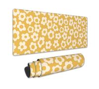 Desk Mat, Vintage Groovy Yellow Flowers Extended Gaming Mouse Pad Large, Big Desk Mat with Non-Slip Base and Stitched Edge, Long Computer Keyboard Mouse Mat for Home Office Work 31.5"x11.8"