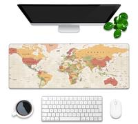 Desk Mat, Yellow Vintage World Map Extended Gaming Mouse Pad Large, 31.5"x11.8" Big Mouse Pad with Non-Slip Base and Stitched Edge, Long Computer Keyboard Mouse Mat for Home Office Work