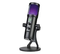 desk microphone HUIOP USB Condenser Microphone Cardioid Mic with RGB Colorful s One-Button Mute Headphone Real-time Monitoring with Desk Mic Stand for Smartphone Lap PC Live Streaming Video Conference