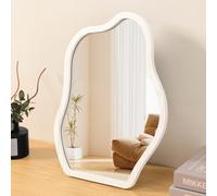 Desk Mirror Irregular Table Mirrors Free Standing with Wood Frame 14"L x 10"W Portable Ornate Countertop High-Definition Make Up for Vanity Living Room Bedroom Tabletop