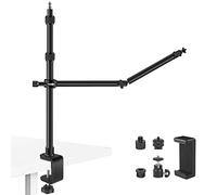 Desk Mount Stand with 27'' Auxiliary Holding Arm, Detachable 2-Section Magic Arm Overhead Light Stand, 16.7-40.1 in Tabletop Stand for DSLR Camera/Fill Light/Live Streaming/Webcam