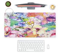 Desk Mouse Mat Spring Summer Watercolour Flowers Large Long Desk Pad Large Non-Slip for Office and Home Cover Protector Decor Mouse Mats for Keyboard Computer Gaming Accessories (90 X 40 Cm)
