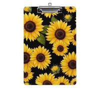 Desk Office Supply Accessories Unisex Fashion Acrylic Clipboard with Low Profile Clip Floral Black Yellow Flowers Sunflower