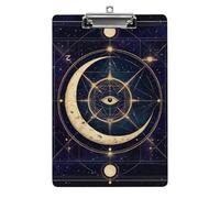 Desk Office Supply Accessories Unisex Fashion Acrylic Clipboard with Low Profile Clip Sacred Geometric Symbol Purple Space Galaxy Stars Mystic Sun Moon