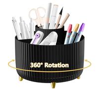 Desk Organiser, 360°Rotating Pen Holder Pen Pot, Makeup Brush Holder with 5 Compartments, Desktop Storage Stationery Supplies Organizer, Pencil Holders for Desk Tidy Home, School, Office (Black)