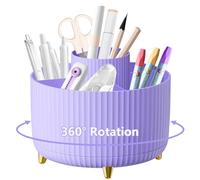 Desk Organiser, 360°Rotating Pen Holder Pen Pot, Makeup Brush Holder with 5 Compartments, Desktop Storage Stationery Supplies Organizer, Pencil Holders for Desk Tidy Home, School, Office (Purple)