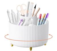 Desk Organiser, 360°Rotating Pen Holder Pen Pot, Makeup Brush Holder with 5 Compartments, Desktop Storage Stationery Supplies Organizer, Pencil Holders for Desk Tidy Home, School, Office (White)